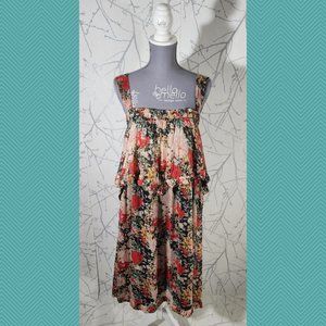 Love Sam Metallic Floral Print Tiered Midi Dress